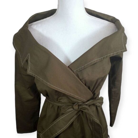 PRETTYLITTLETHING KHAKI/ARMY GREEN UTILITY TIE WAIST BARDOT ROMPER SZ.4 NWT. - Picture 5 of 11